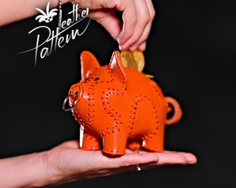 Piggybank coin purse leather pattern PDF - by LeatherHubPatterns