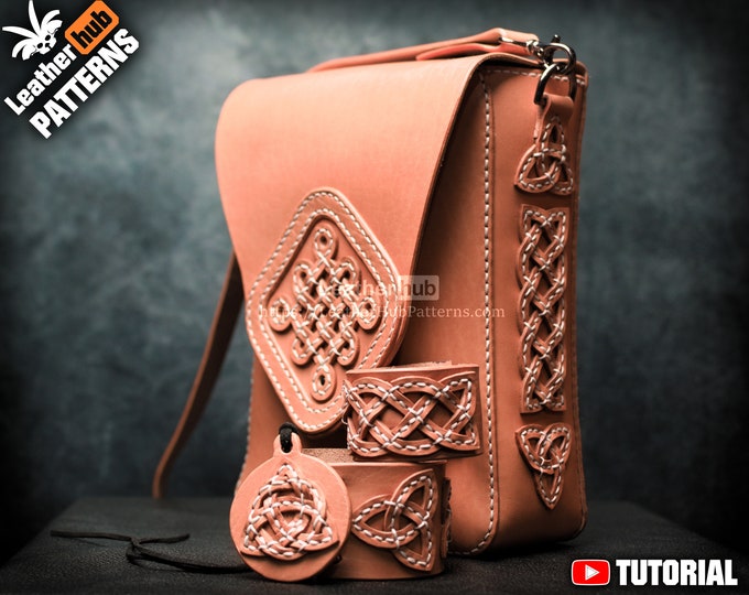 Leather bag pattern PDF - with Celtic knots - by Leatherhub
