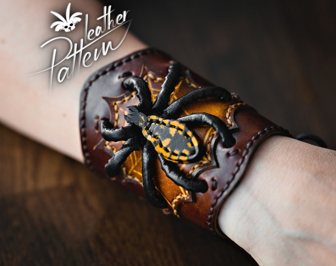 Spider bracelet leather pattern PDF - by LeatherHubPatterns