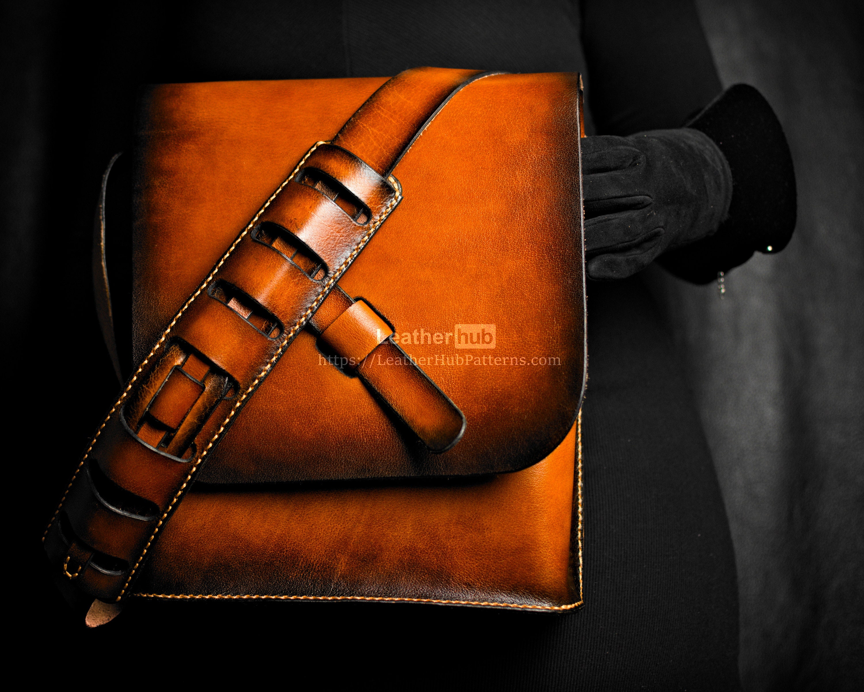 Messenger bag pattern for leather craft, PDF template with video