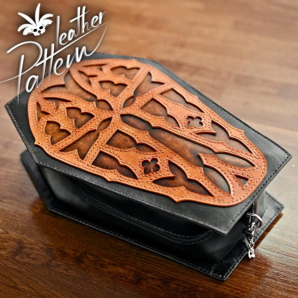 Purse leather pattern PDF - Goth Coffin bag Sythia - by LeatherHubPatterns