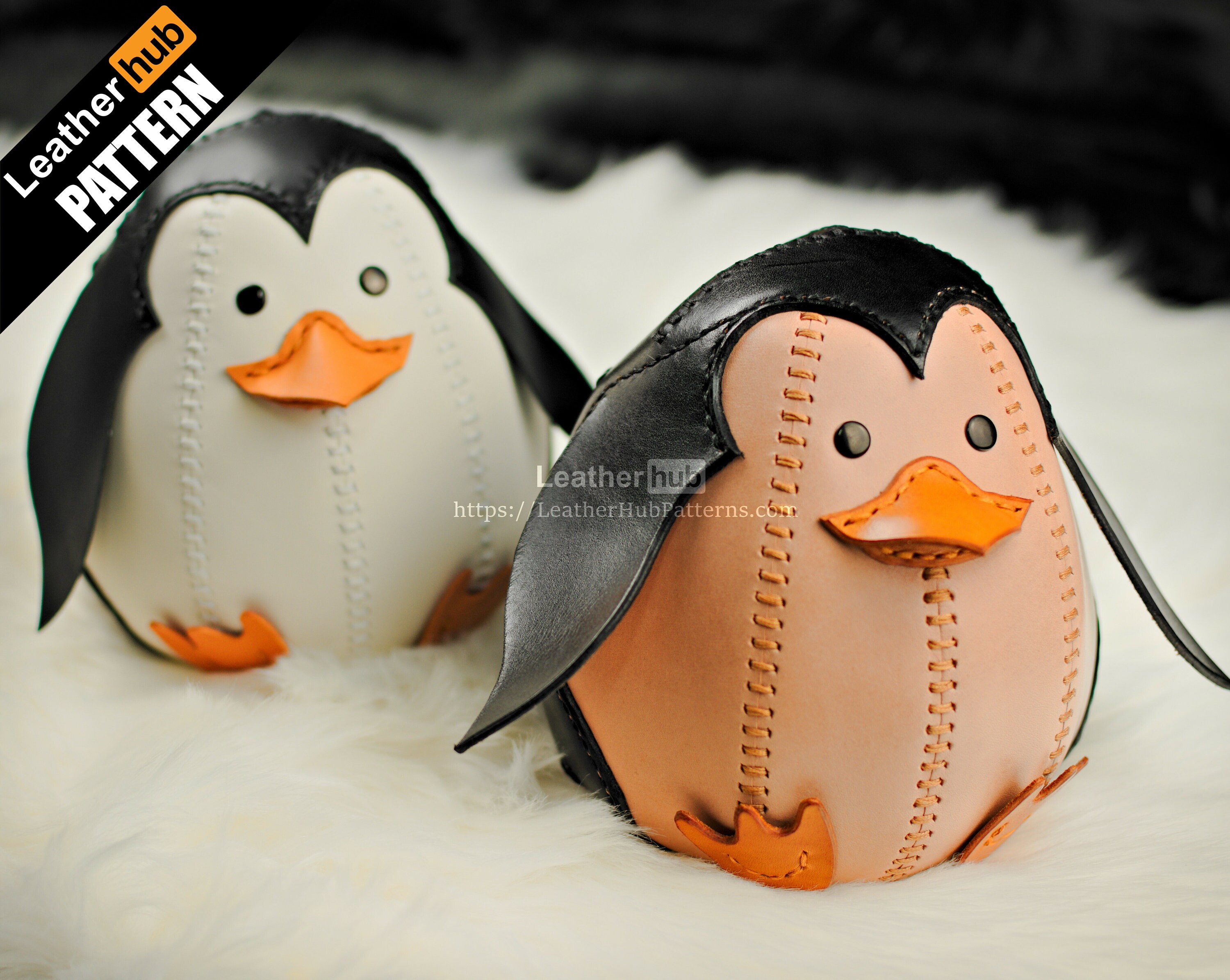 Toy penguin leather pattern PDF by Leatherhub