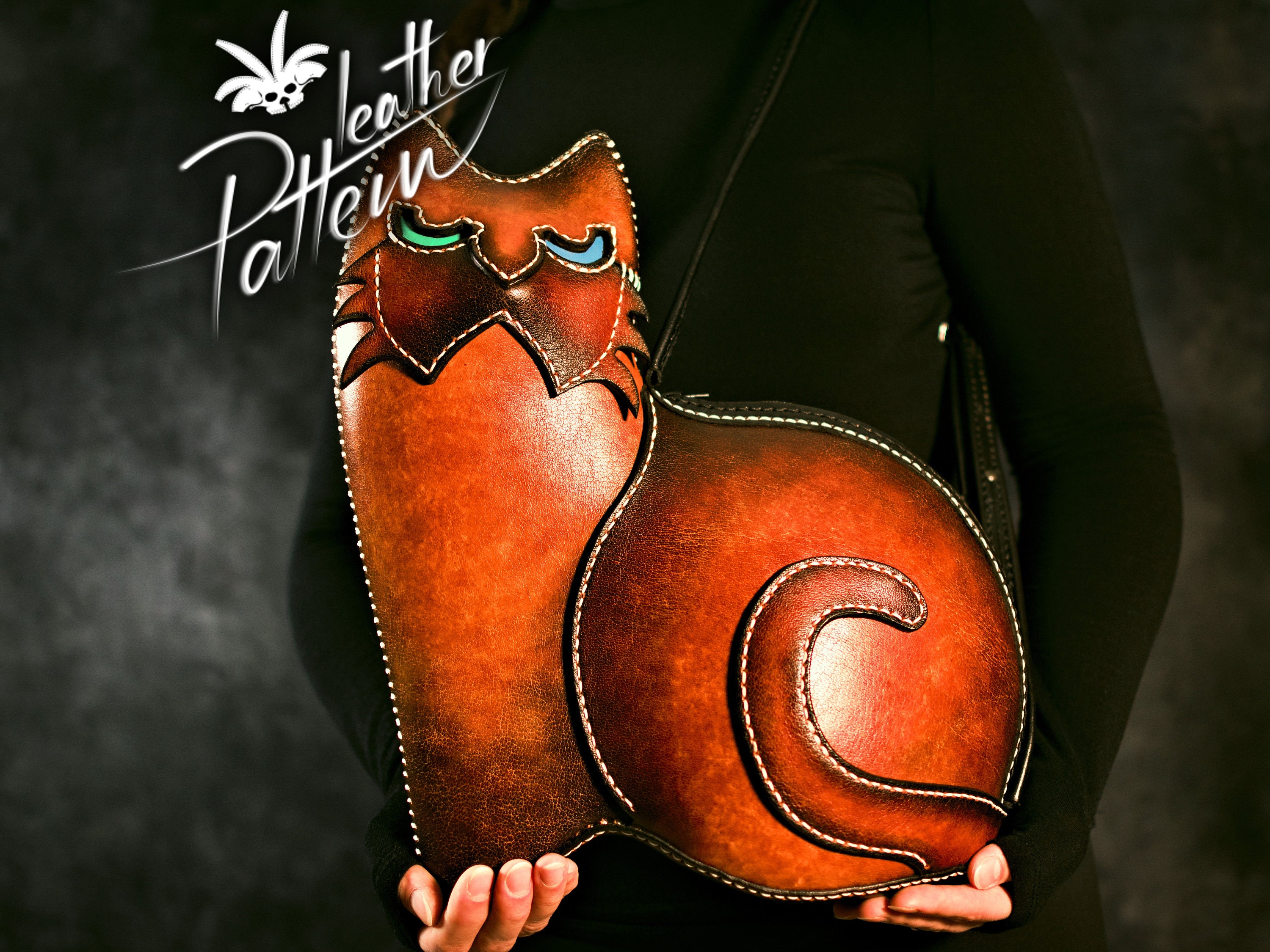 Cat leather bag pattern PDF by LeatherHubPatterns