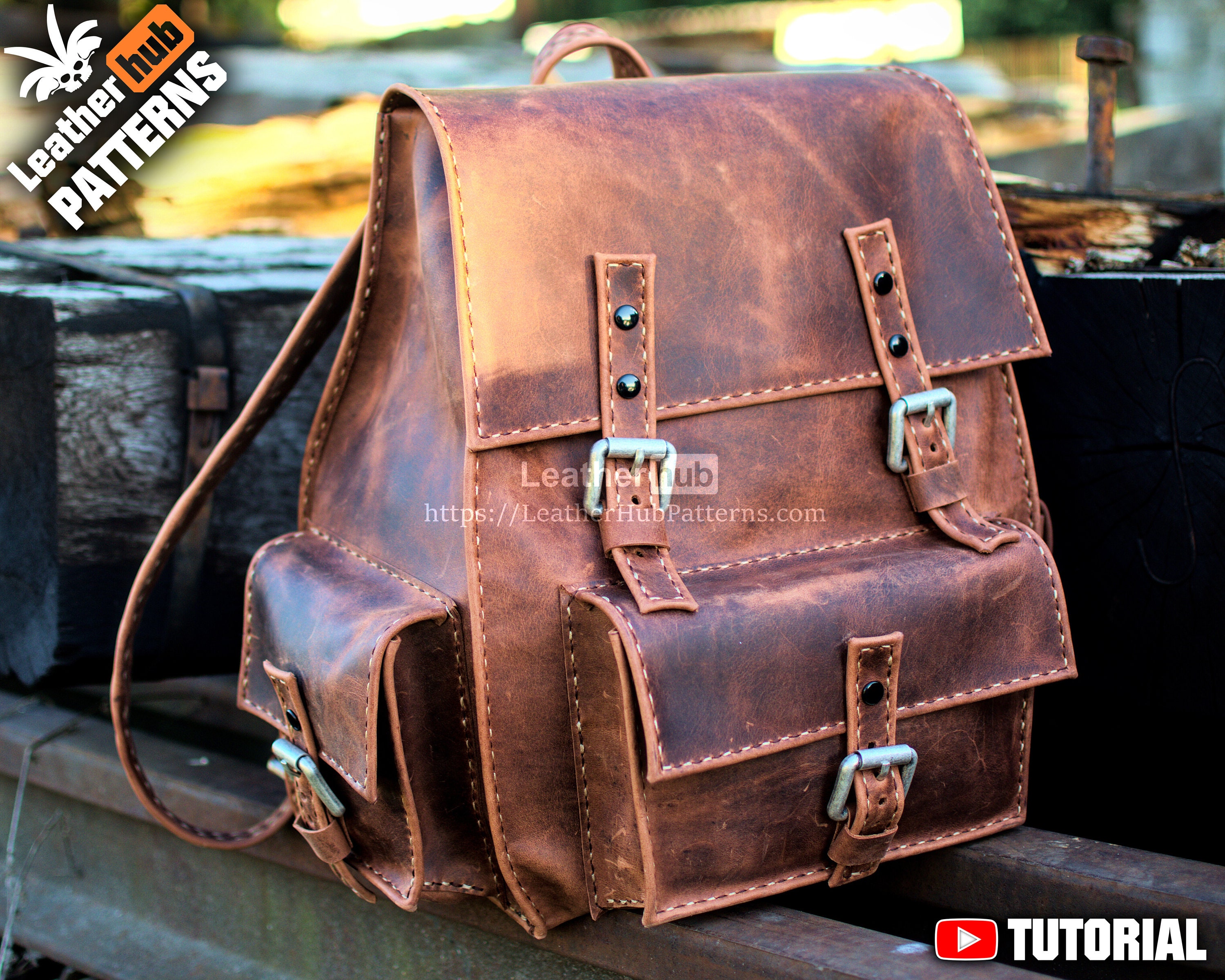 Hiking backpack leather pattern PDF by Leatherhub