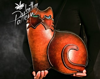 Cat leather bag pattern PDF - by LeatherHubPatterns