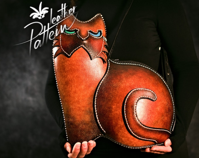 Cat leather bag pattern PDF - by LeatherHubPatterns