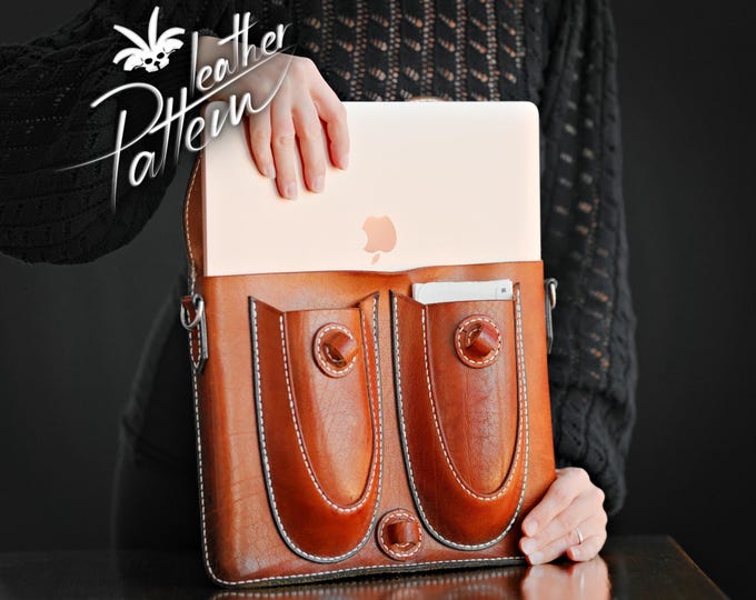 Leather briefcase pattern PDF - for 13 Inch Macs - by LeatherHubPatterns