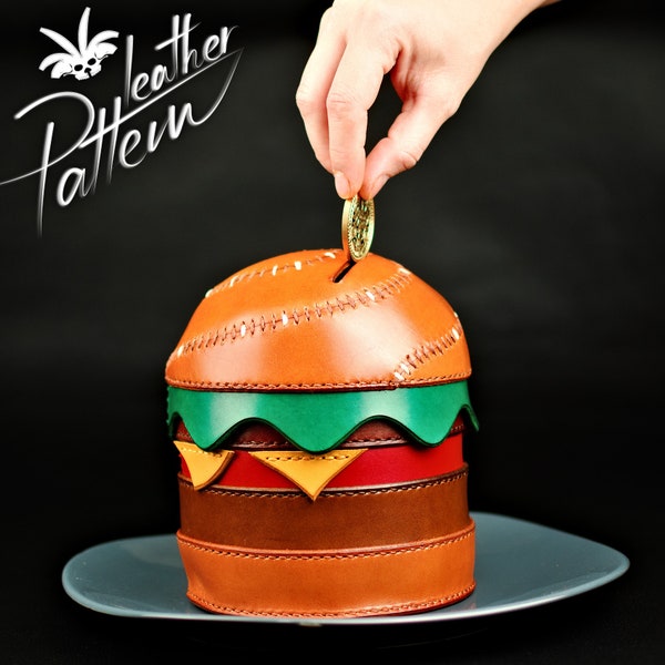 Burger piggybank leather pattern PDF - by LeatherHubPatterns