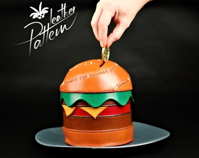 Burger piggybank leather pattern PDF - by LeatherHubPatterns