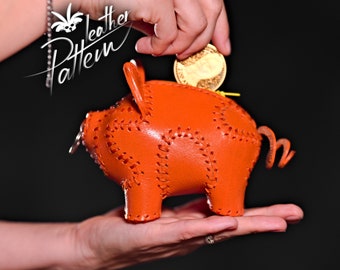 Piggybank coin purse leather pattern PDF - by LeatherHubPatterns