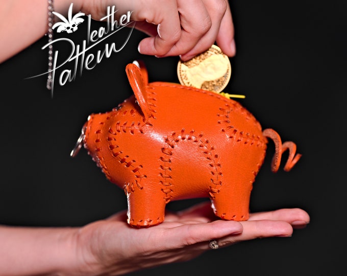 Piggybank coin purse leather pattern PDF - by LeatherHubPatterns
