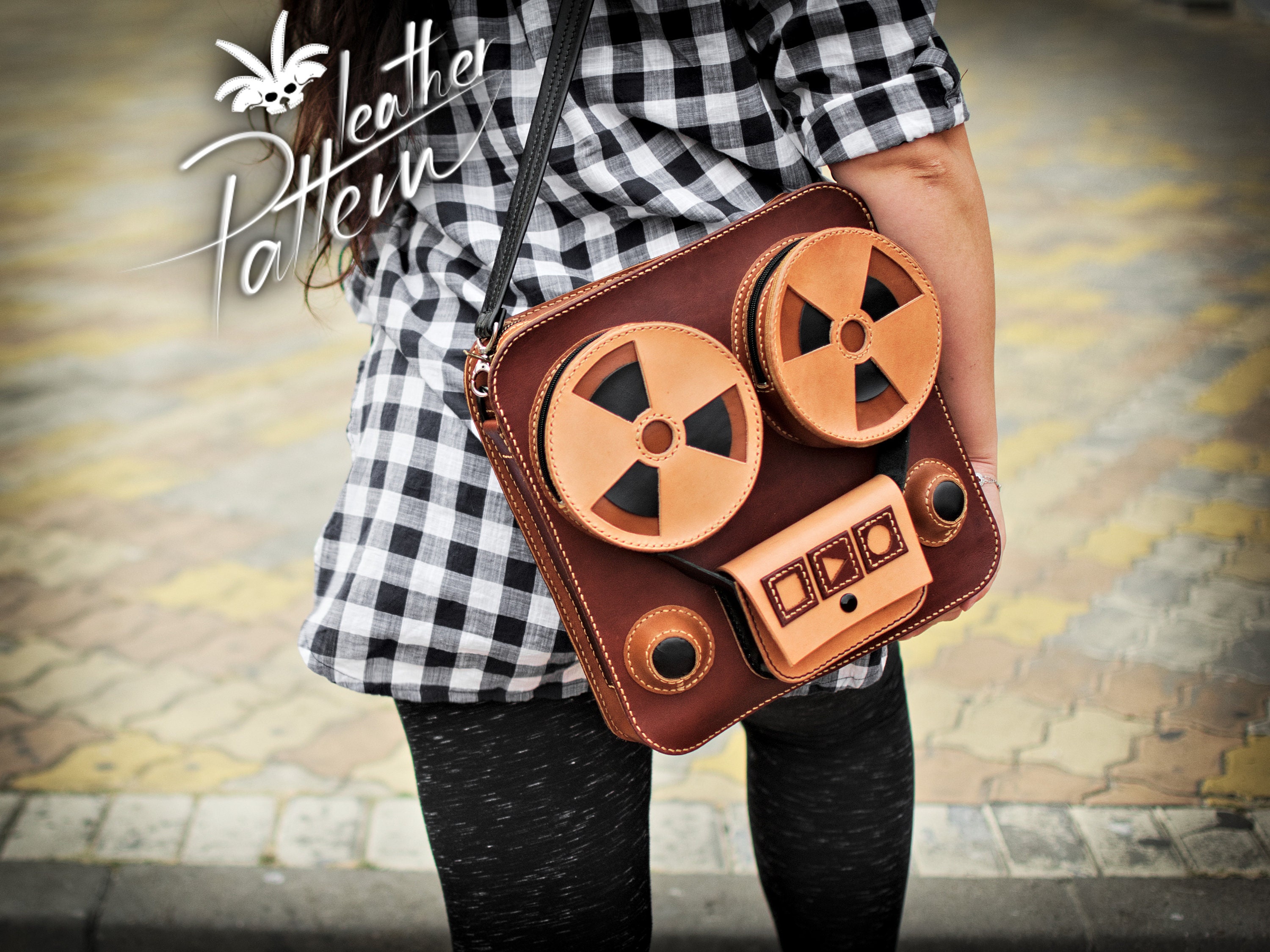 Leather satchel pattern PDF - Reel to reel player - by LeatherHubPatterns