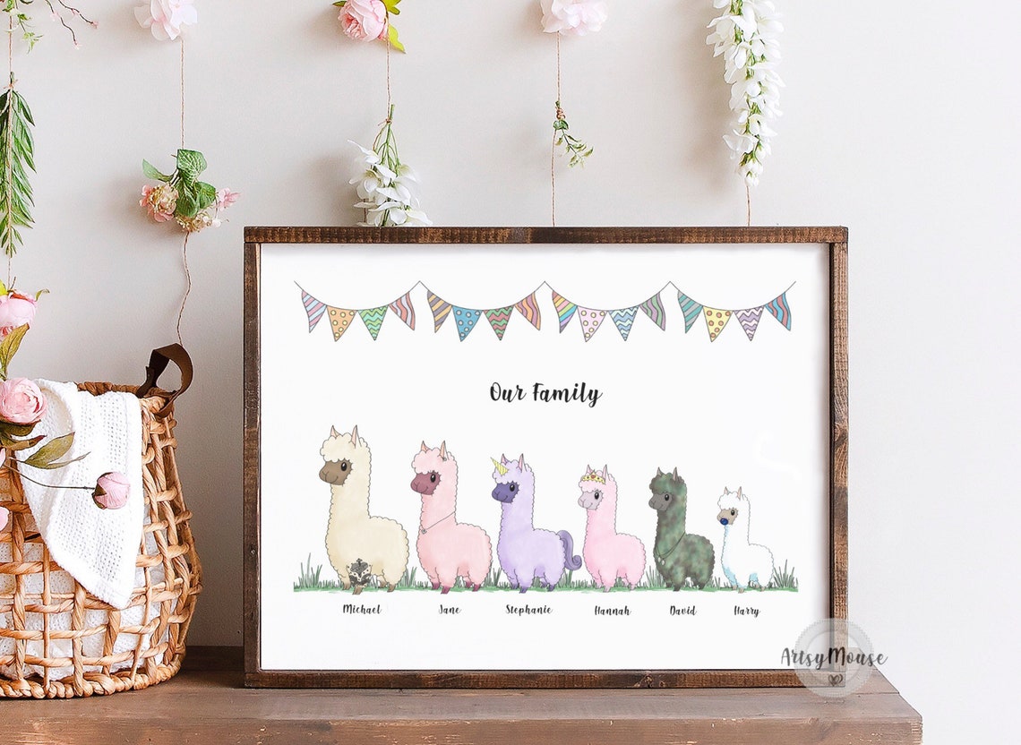 Customisable Cute Llama Family Prints 2 to 6 LLamas/Names Etsy