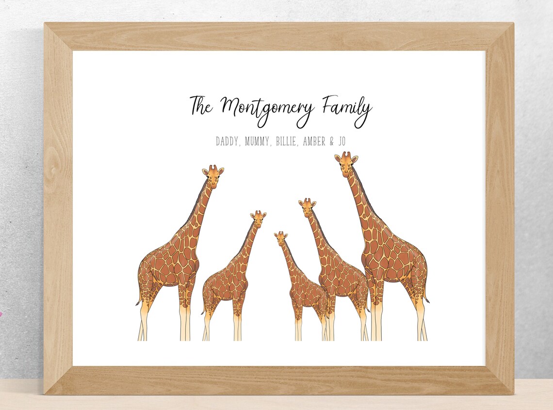 Customisable Cute Giraffe Family Prints 2 to 8 Giraffes/Names Etsy