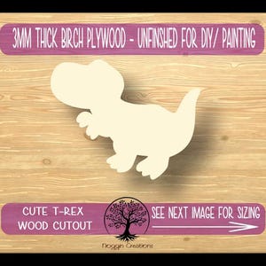 Cute T-Rex, Laser Cut Wood Shapes, Wooden Craft Cut outs