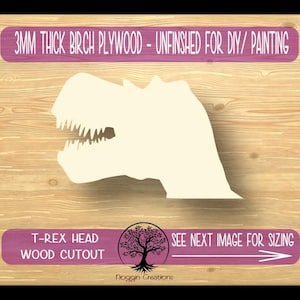 T-Rex Head, Laser Cut Wood Shapes, Wooden Craft Cut outs