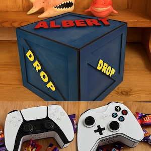Personalised Gaming Storage Box + Controller Stash Box Bundle | Custom Gamer Name Crate & Snack Box