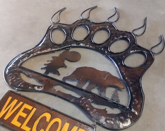 Wall Decor | Bear Decor | Cabin Decor | Bear Sign | Welcome Sign with Claw | National Forest Sign | Outdoor Sign | Welcome Sign | Bear Decor