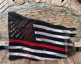 Metall-Flagge rote Linie Feuerwehrmann, Metall-Wand-Kunst amerikanische Flagge, Feuerwehrmann Geschenk, Feuerwehrmann Dekor, Geschenk-Idee