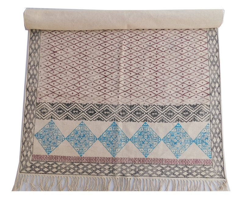 4 x 6 Indian Cotton Dhurrie Traditional Block Printed Carpet Boho decor Picnic Rug Hand Woven Prayer Rug Beach Rug Floor Mat wave pattern.