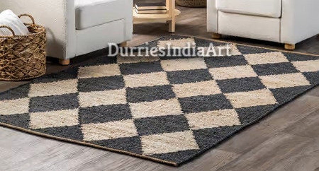 Handmade Natural and White Diamond Pattern Rug & Carpet Etsy