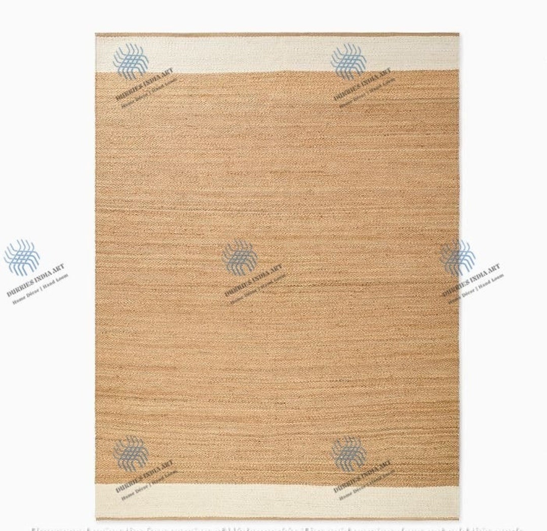 Handmade Hemp Rug With Beige and off White Stripes Beautiful Etsy