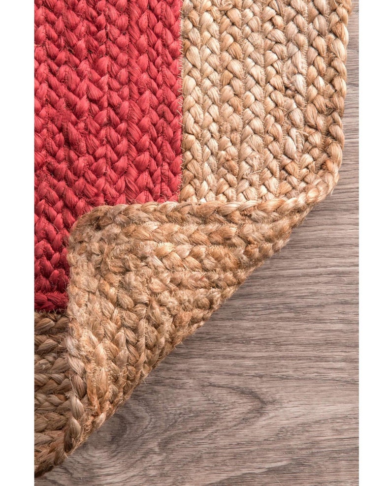 Red Jute Border Rug Natural Jute Area Rug Large Boho Rug Eco Etsy