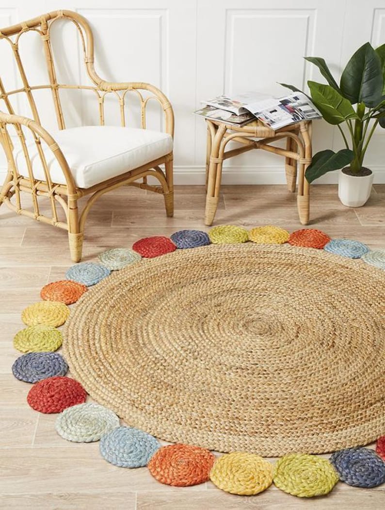 8x8 Ft. Round Table Rug in Palm/Hemp rug/Rug/Area Rugs/Floor Etsy