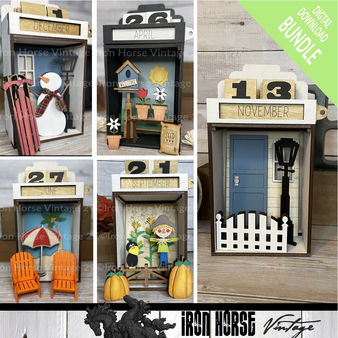 Shadowbox Calendar With Seasonal Inserts, Interchangeable Inserts