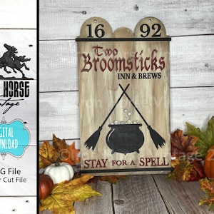 Witch - Cauldron - Broom - Halloween - Tavern Sign - Home Decor - Farmhouse - Vintage - SVG - Digital Download - NOT a Physical Item