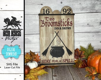 Witch - Cauldron - Broom - Halloween - Tavern Sign - Home Decor - Farmhouse - Vintage - SVG - Digital Download - NOT a Physical Item