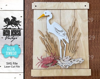 Standing Heron, Crab, Beach Driftwood, Nature, Hanging Sign, Laser Ready, SVG  File, Digital Download