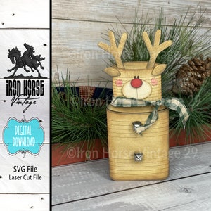 Rustic Reindeer, Tin Can Reindeer Christmas Decoration, Shelf Sitter, Farmhouse Style, Winter Theme, Holiday Decor, Home Decor, Laser Ready