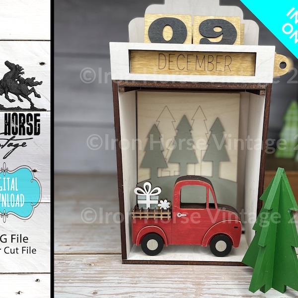 Interchangeable Shadowbox Insert - Christmas Theme - Red Truck - Christmas Tree - Holiday - Laser Ready - NOT a Physical Item