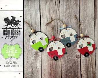 Retro-Style Camper Christmas Ornament, Gift Tag, Home Decor, Camping Themed Summer Decor, SVG File, Digital Download, NOT a Physical Object