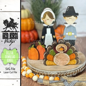 Pilgrim Shelf Sitters, Cute Thanksgiving Pilgrims, Fall Decoration, Home Decor, Farmhouse Style, Laser Ready SVG File, Digital Download