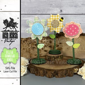 Primitive Style Flower Shelf Sitters, Farmhouse Style Home Decor, Mixed Media Flower Bundle, Laser Ready, Digital Download
