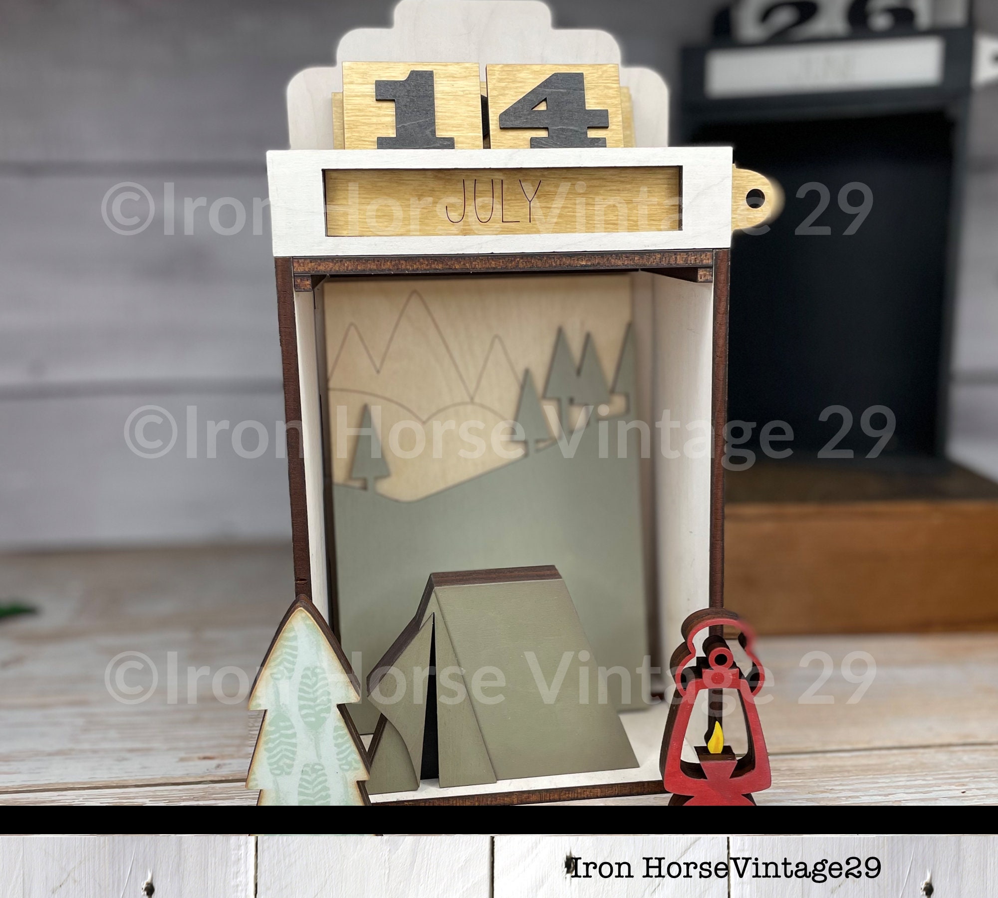 Storefront Shadow Box Insert Interchangeable Shadowbox Insert - Camping Theme - Tent - Lantern ...