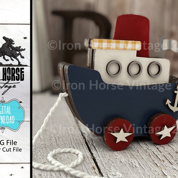 Tug Boat - Pull Toy - Farmhouse - Vintage - Home Decor - Primitive - Nautical - SVG - Digital Download - NOT a Physical Product