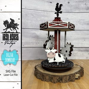 Spinning Cow Barn Carousel, Tabletop Carousel, Farmhouse Style Shelf Sitter, Country Home Decor, SVG File, Digital Download