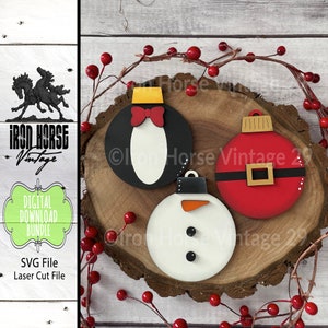 Simple Santa, Penguin and Snowman Christmas Ornament Bundle, Holiday Decorations, Gift Tag, Farmhouse Style, Home Decor, Digital Download