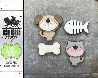 Magnets, Cute Pet Magnets, Cute Dog, Cute Cat, Pawty Animals, Farmhouse Style, Scrap Buster, Laser Ready, SVG Files, Digital Download