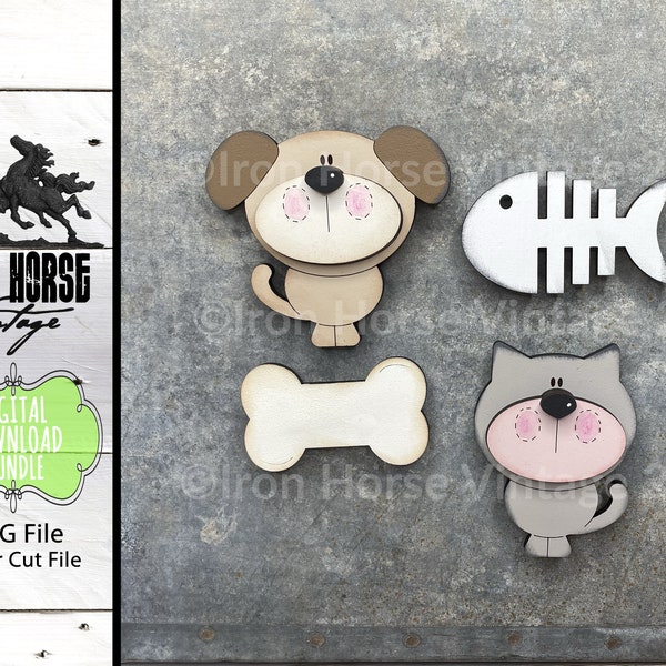 Magnets, Cute Pet Magnets, Cute Dog, Cute Cat, Pawty Animals, Farmhouse Style, Scrap Buster, Laser Ready, SVG Files, Digital Download
