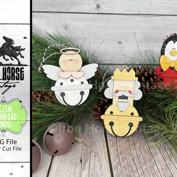 Jingle Bell Christmas Ornaments, Farmhouse Style, Laser Ready SVG, Digital Download