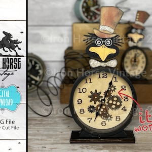 Clock - Steampunk - Crow - Gears - Shelf Sitter - SVG - Digital Download - NOT a Physical Item