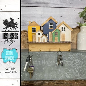 Porte-clés Petites maisons, tenture murale, étagère suspendue, décoration d'intérieur, style ferme, fichier SVG prêt pour le laser, PAS un article physique