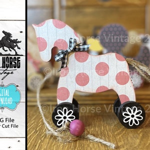 Faux Vintage Horse Pull Toy, Cute Farm Animal, Farmhouse Style, Shelf Sitter, Kid Crafts, SVG File, Digital Download