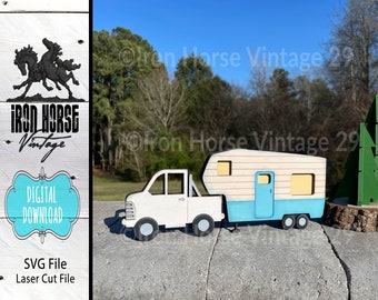 Mini Camping Collection, Mini Trucks and RV Trailers, Vintage Truck, Shelf Sitters, Rustic Farmhouse Style, NOT a Physical Item