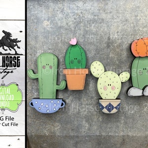 Cute Cactus Magnets, Mini Cactus Plants, Happy Cactus, Scrap Buster, Home Decor, SVG File, Laser Ready, Digital Download