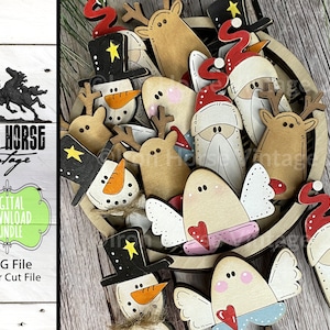 Mini Christmas Character Magnet Bundle,  Scrap Buster, Santa, Snowman, Reindeer, Angel, Holiday Fashion,  Farmhouse Style, SVG File